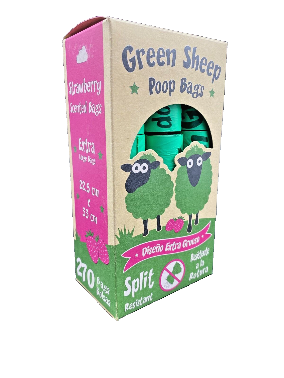 270 Bags Green Sheep Poop Biodegradable Dog Large Strawberry Scented Very Strong