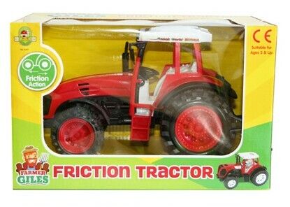 9" Tractor Friction Power Red or Green Tow bar 3+ years Birthday Christmas Toy