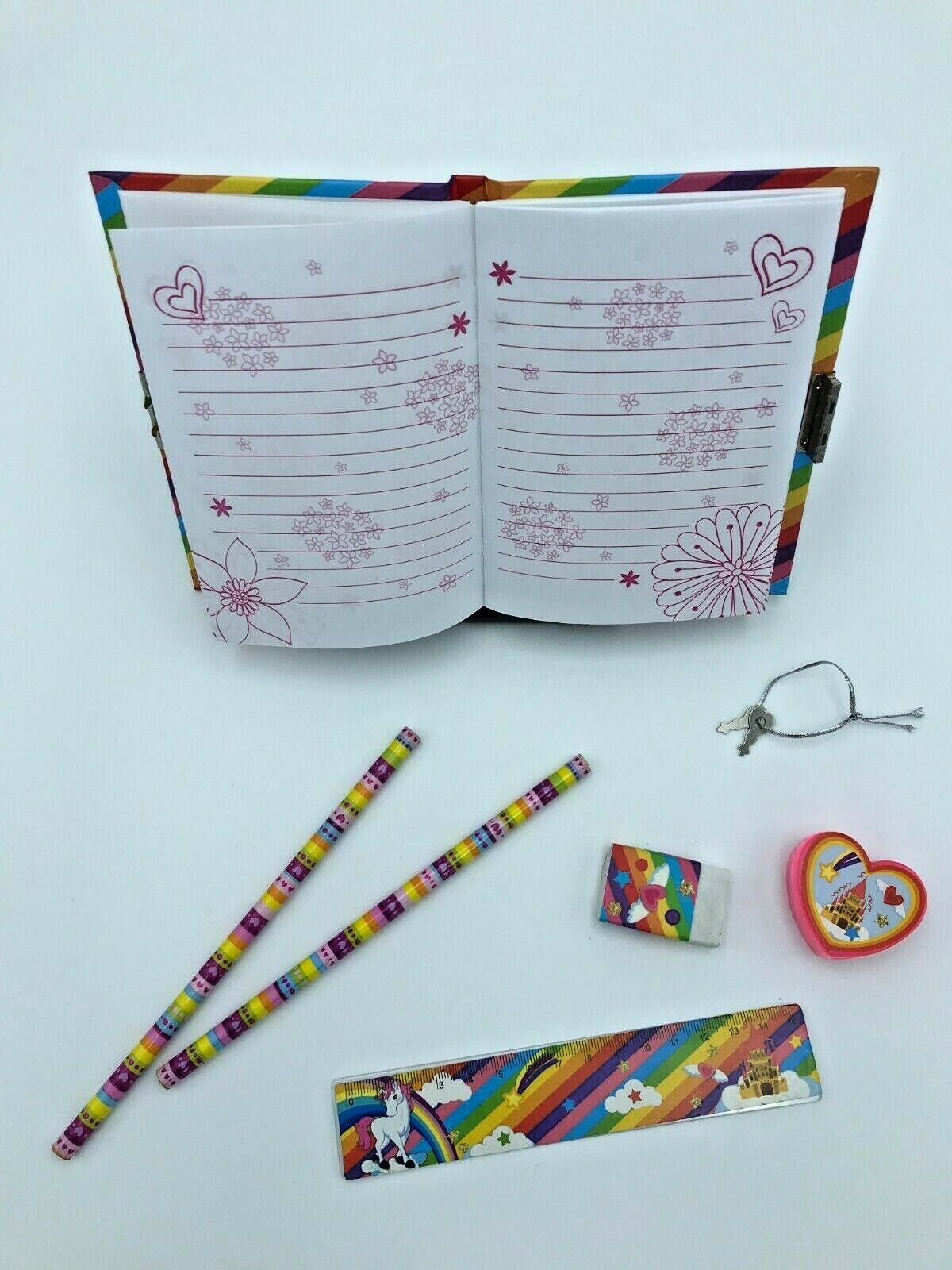 Unicorn Diary Sets Gift Idea Stationary Ruler Rubber Pencil & Sharpener