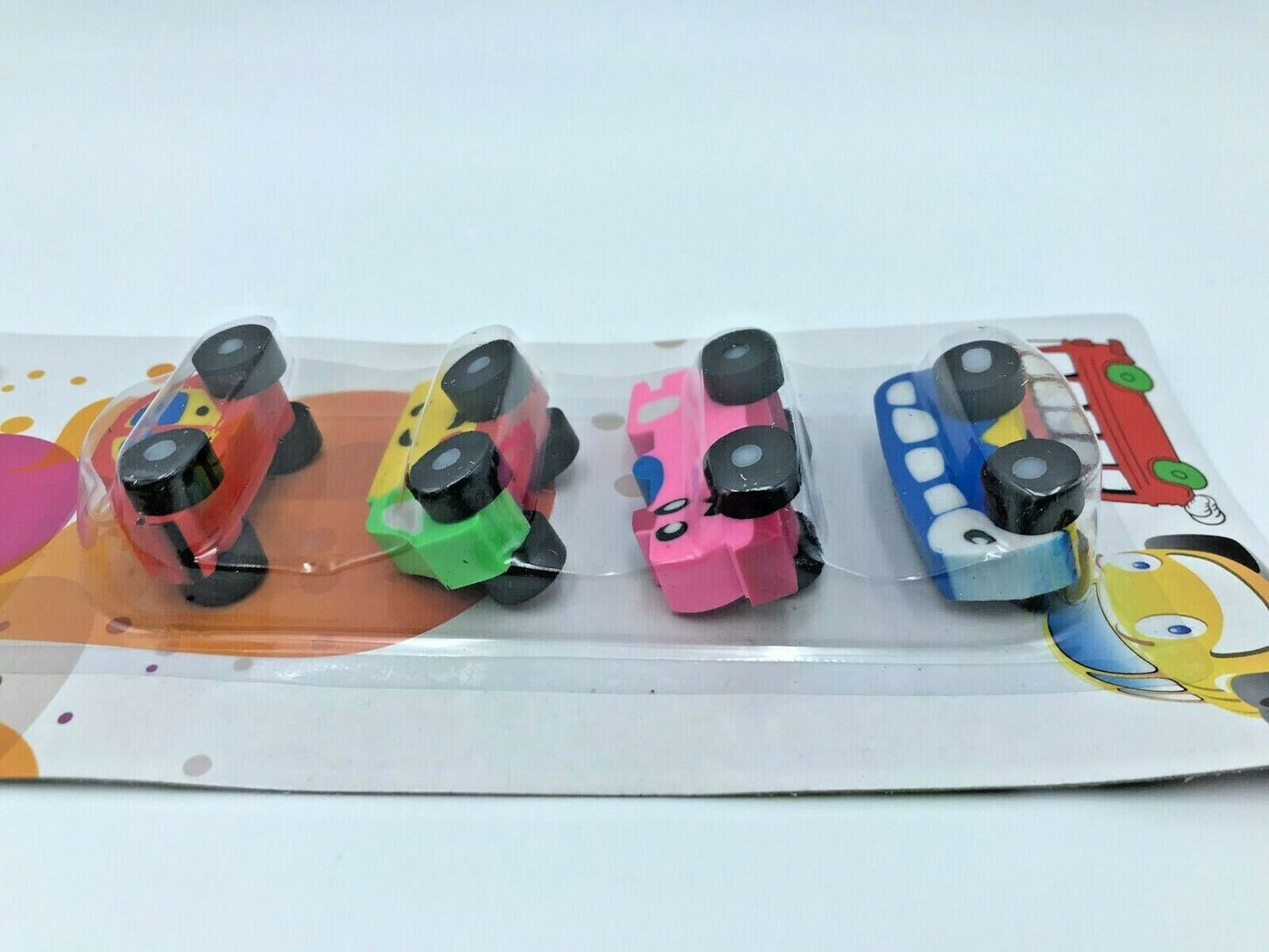 4 Pack Novelty Eraser Set - Cute multicoloured vehicles