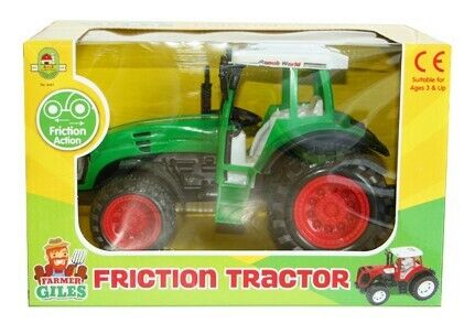 9" Tractor Friction Power Red or Green Tow bar 3+ years Birthday Christmas Toy
