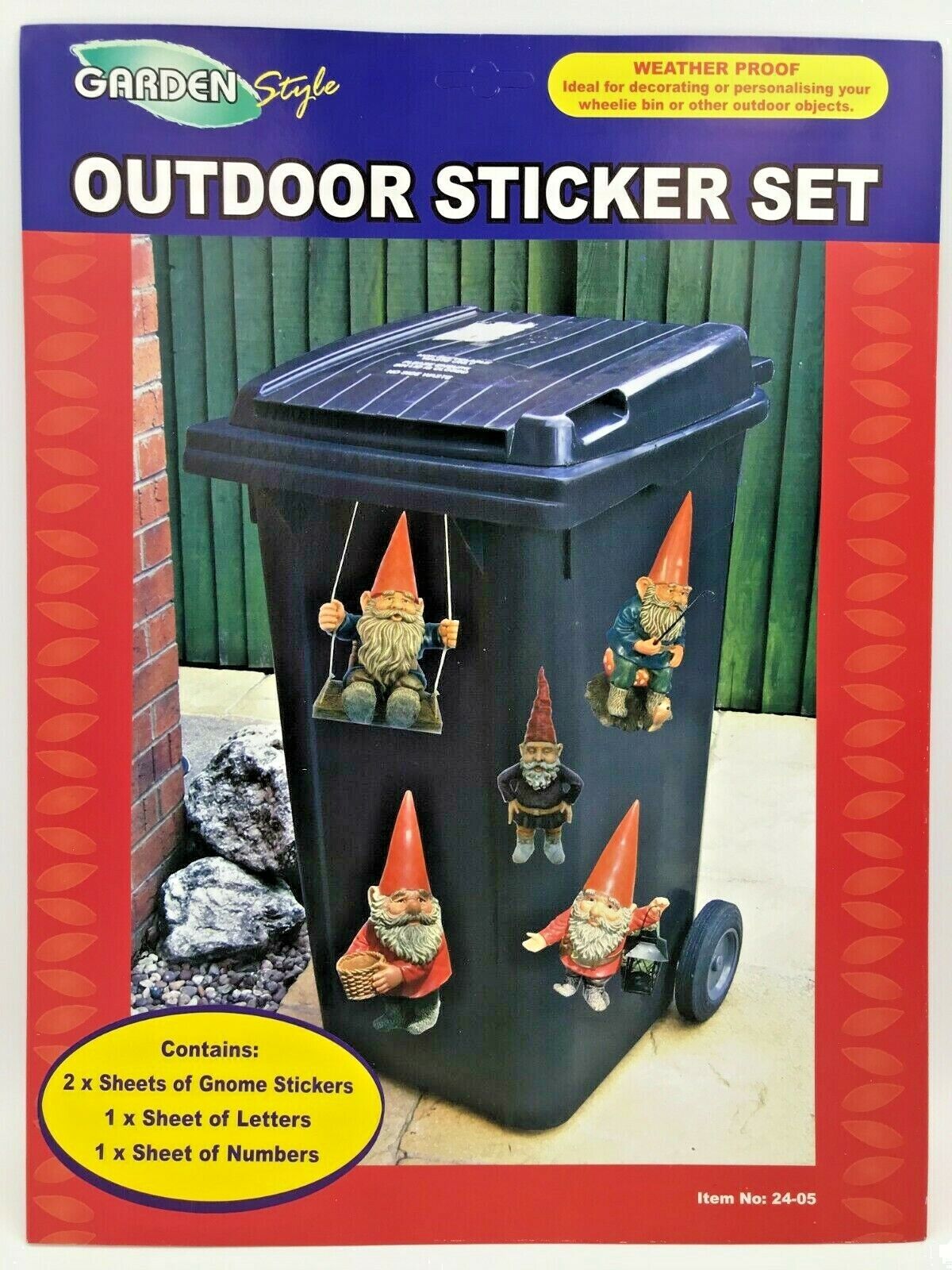 Decorative Wheelie Bin Stickers Outdoor Numbers Flowers Dogs Cats Bird Gnomes
