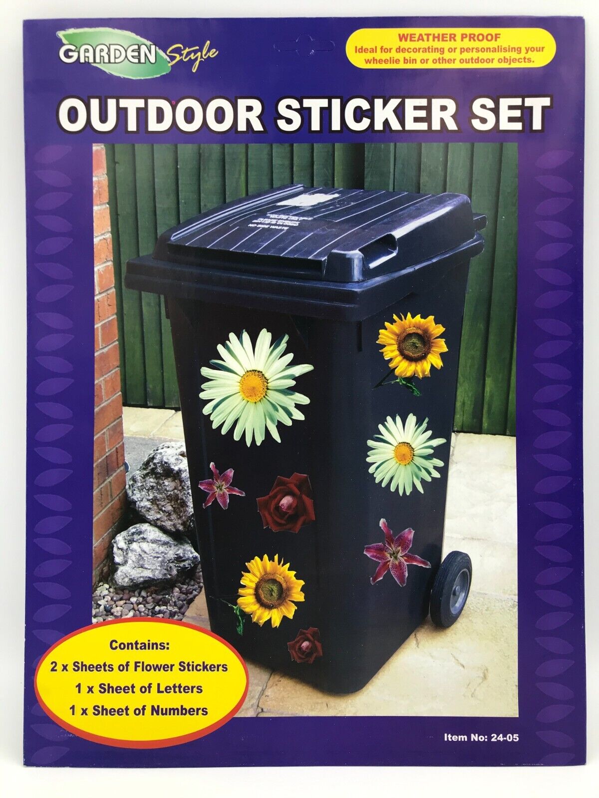 Decorative Wheelie Bin Stickers Outdoor Numbers Flowers Dogs Cats Bird Gnomes