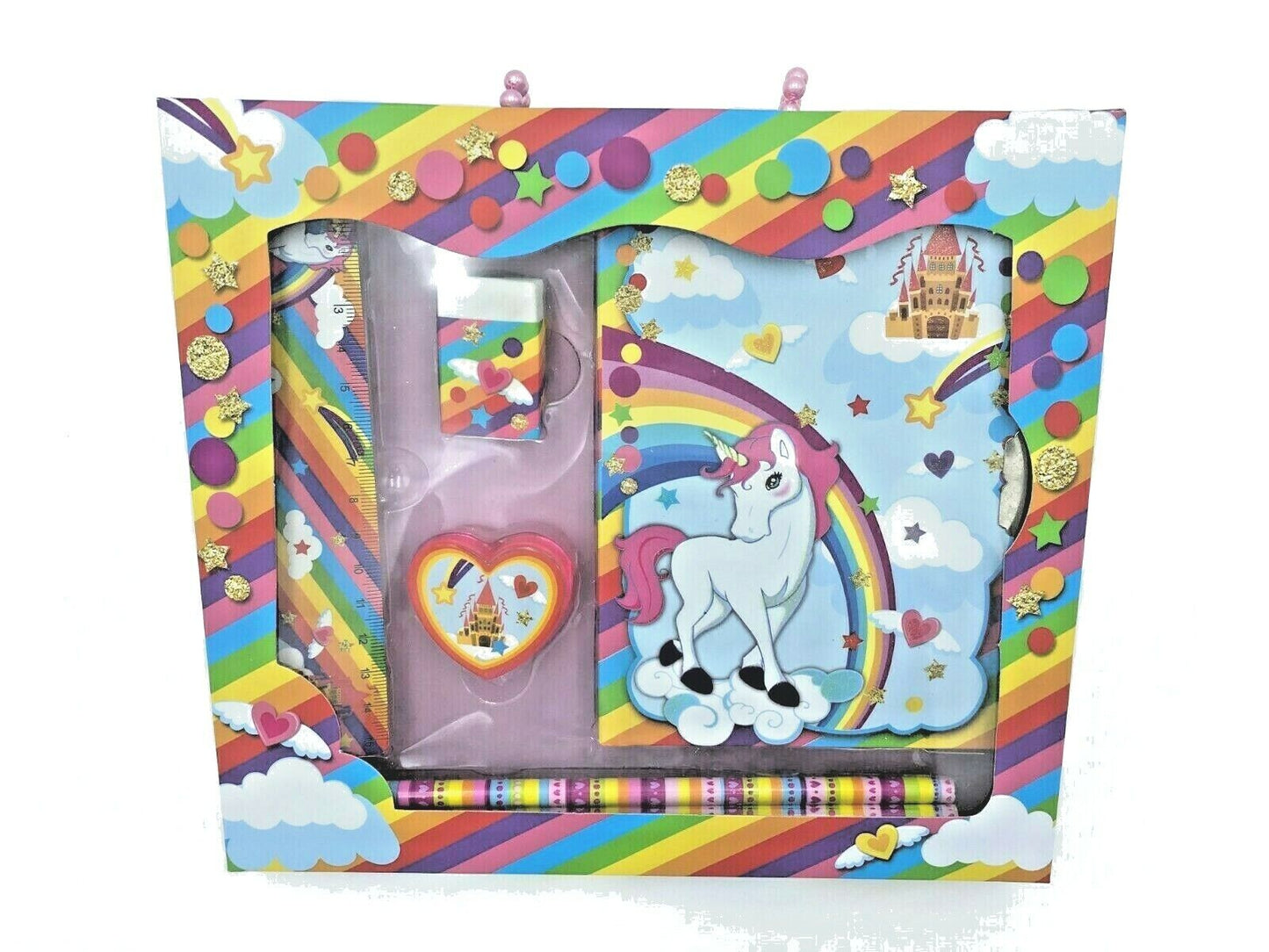 Unicorn Diary Sets Gift Idea Stationary Ruler Rubber Pencil & Sharpener