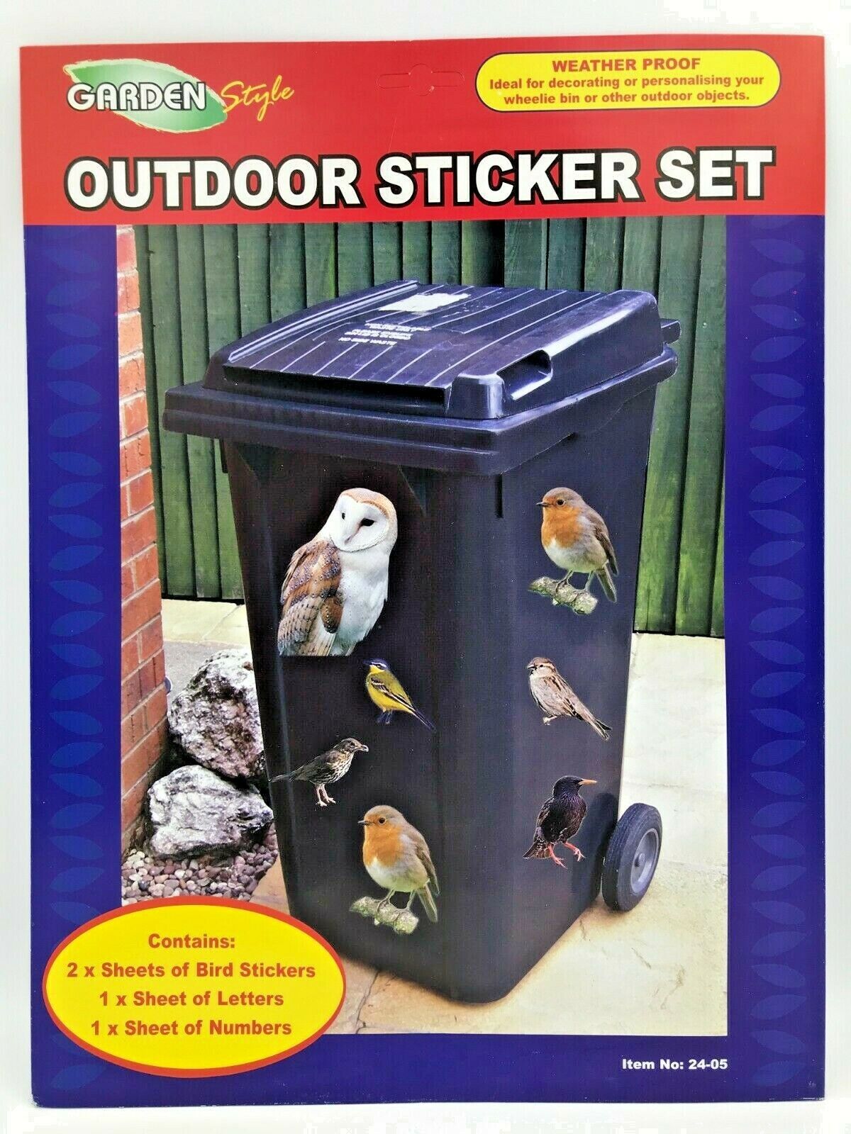Decorative Wheelie Bin Stickers Outdoor Numbers Flowers Dogs Cats Bird Gnomes