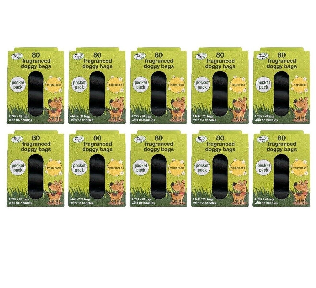 Rolls of 20 Fragranced Dog Poop Bags Strong Dog Poo Bags Tidyz Pocket Rolls