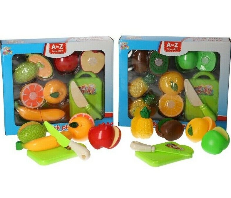 Cut & Stick Play Food Fruit Pretend Kitchen Preschool Toys Chef Hook & Loop