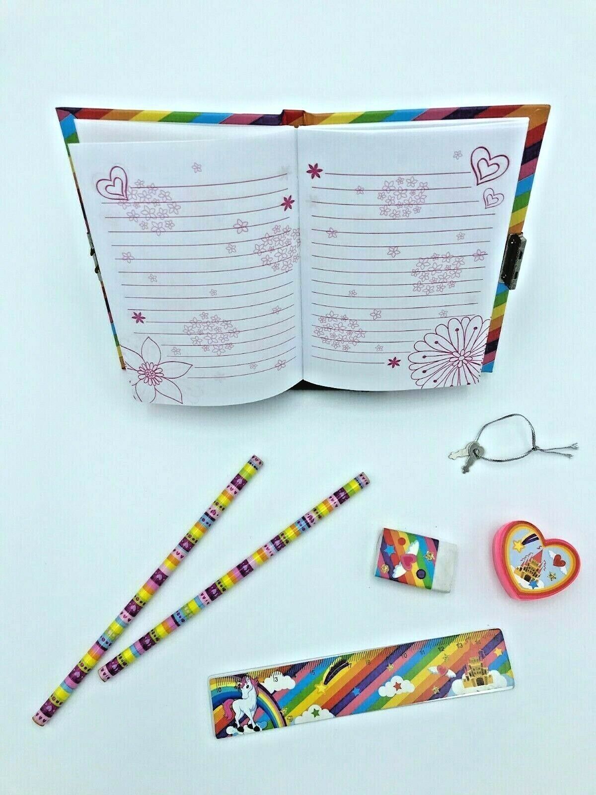Unicorn Diary Sets Gift Idea Stationary Ruler Rubber Pencil & Sharpener