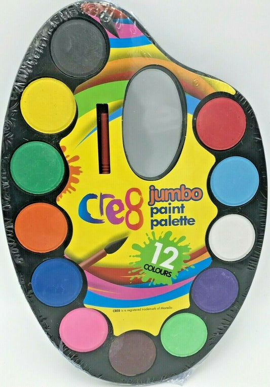 Cre8 Jumbo Paint Palette - 12 Bright Paint Colours - 1 Brush Included