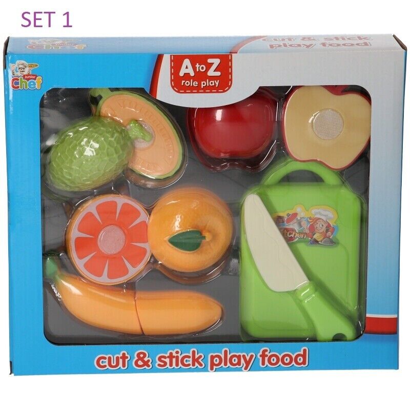 Cut & Stick Play Food Fruit Pretend Kitchen Preschool Toys Chef Hook & Loop