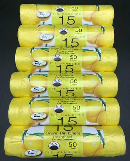 6 Rolls of 50L Litre Swing Bin Liners Tie Handles Light Neutralising Fragrance