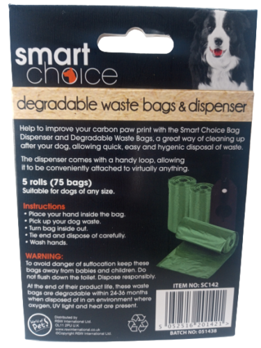 DEGRADABLE Dog Poo Bags with Dispenser and clip Doggy Poop 75 Bags Green Strong