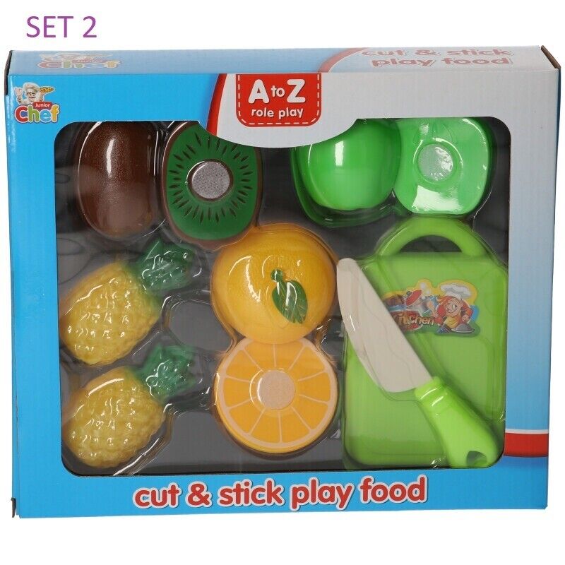 Cut & Stick Play Food Fruit Pretend Kitchen Preschool Toys Chef Hook & Loop