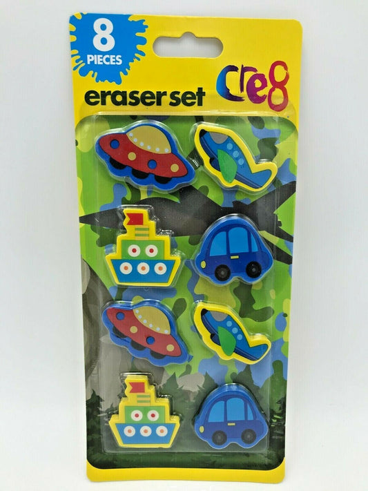 8 Pack Boat/Car/Plane/UFO Eraser Set