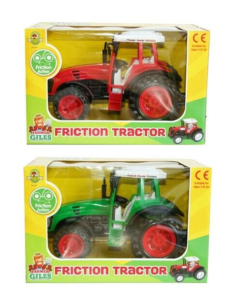 9" Tractor Friction Power Red or Green Tow bar 3+ years Birthday Christmas Toy