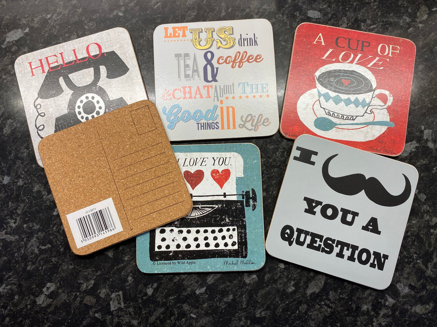 Set of 6 - Postcard Coasters with different designs Shabby Chic Drinks